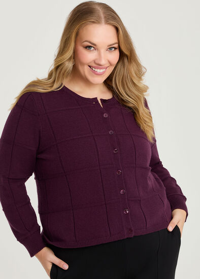 Plus Size Window Pane Natural Cardigan
