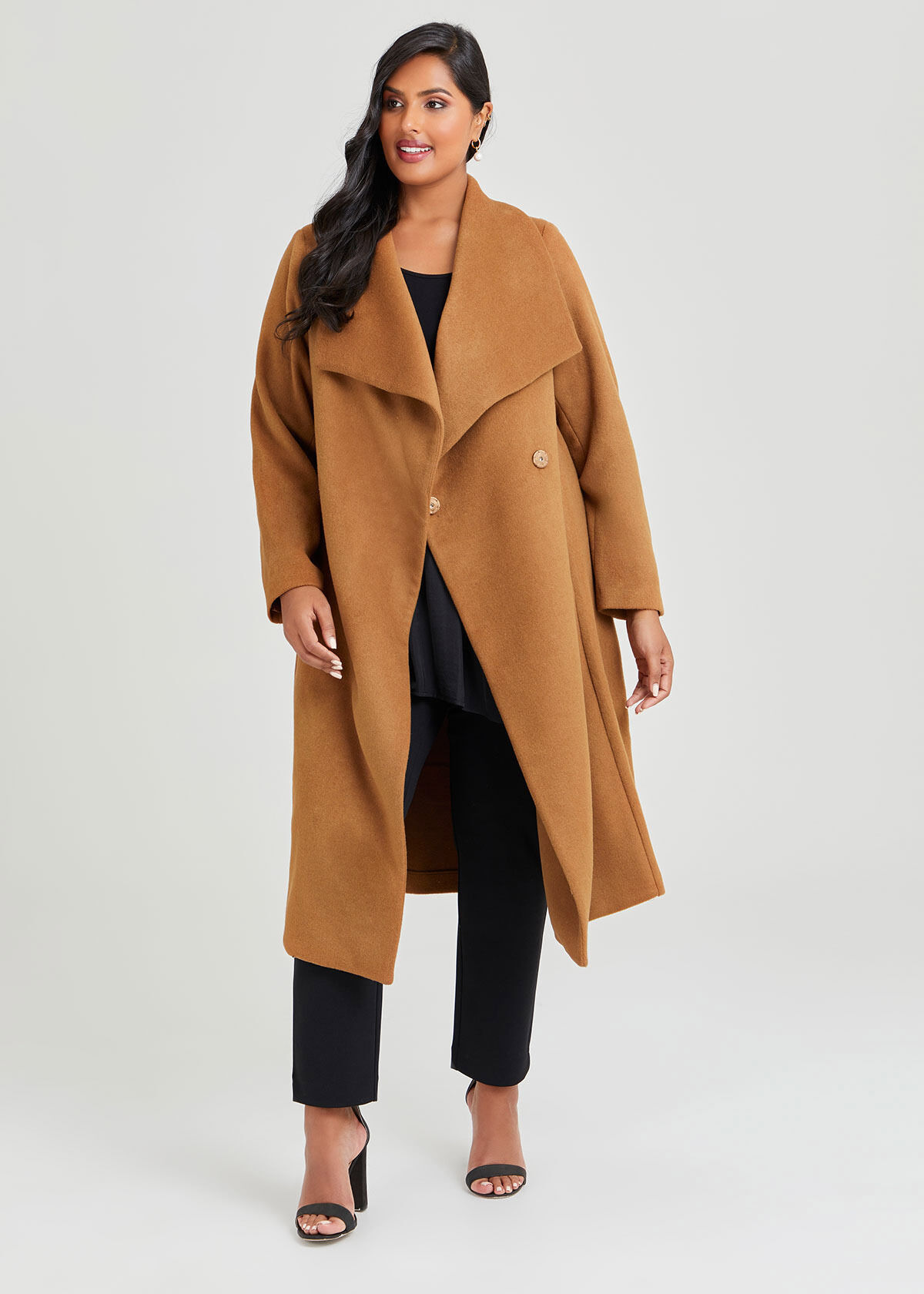 Shop Madison Long Wool Coat in Brown in 