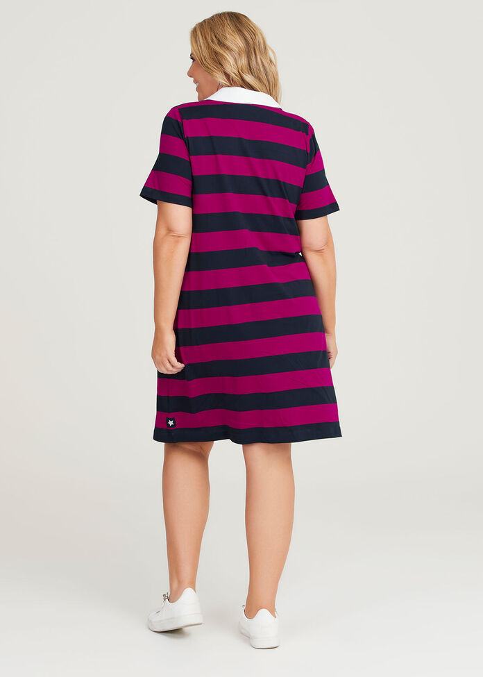Cotton Block Stripe Polo Dress, , hi-res