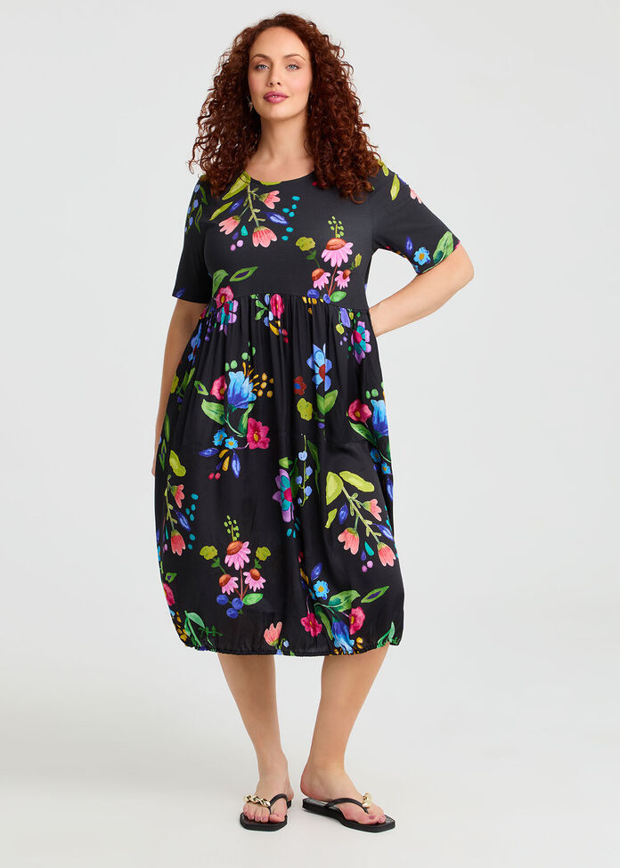 Natural Flora Midi Dress, , hi-res