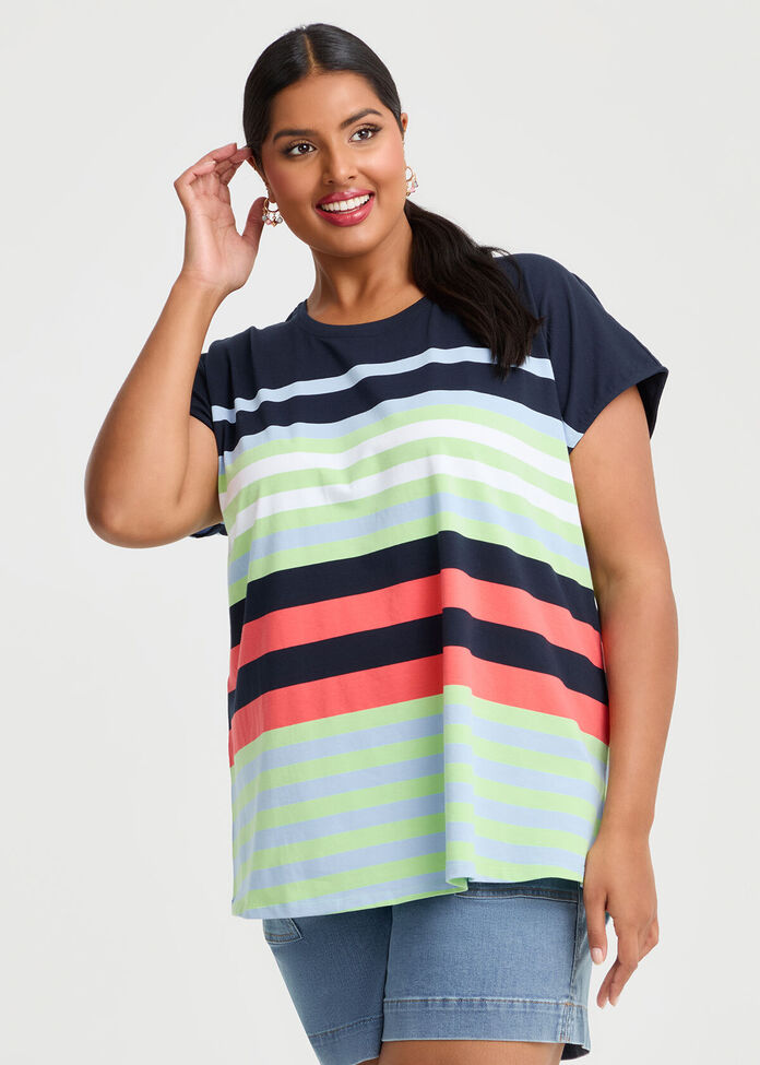 Cotton Weekend Fun Stripe T-shirt, , hi-res