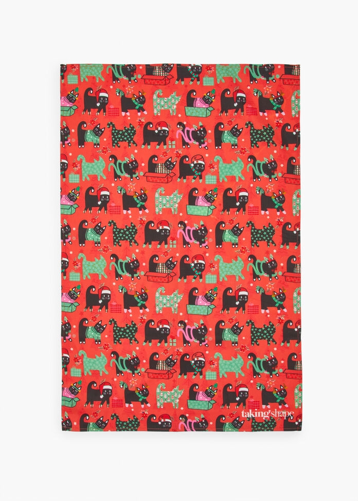 Cat Christmas Tea Towel, , hi-res