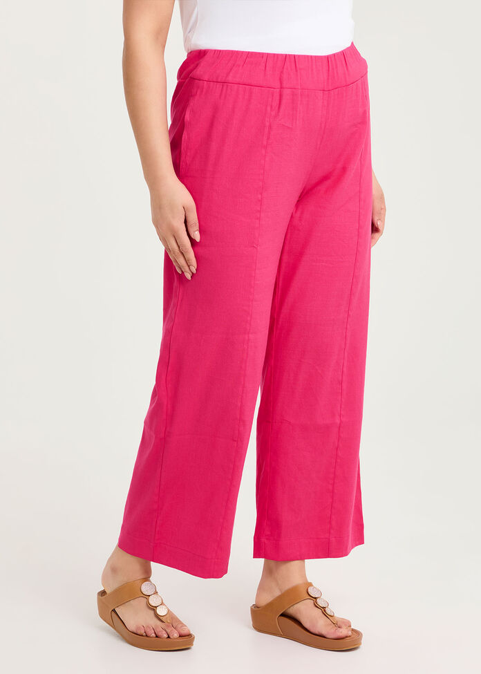 Stretch Linen Relaxed Wide Leg Pant, , hi-res