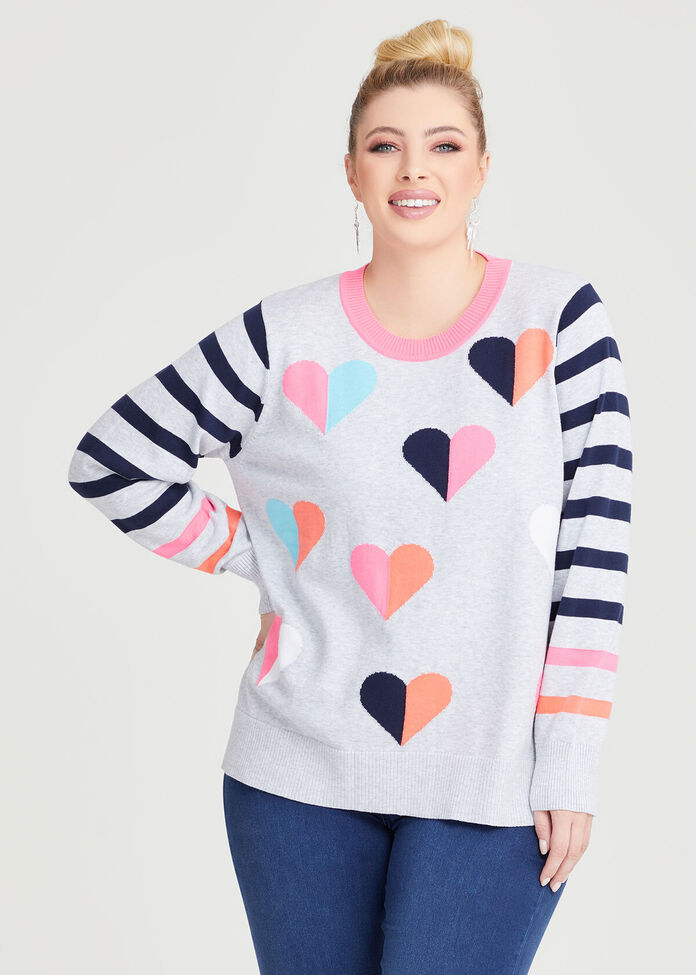 Shop Plus Size Stripe Love Heart Jumper in Black Taking Shape AU