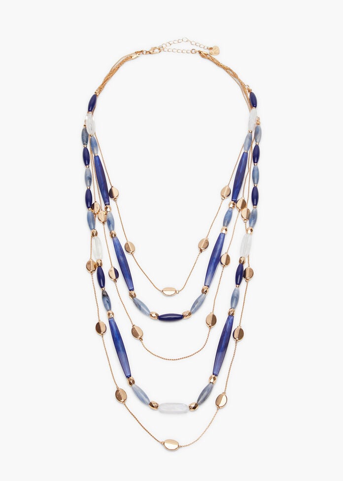 Layered Metal & Blue Tones Necklace, MULTI, hi-res