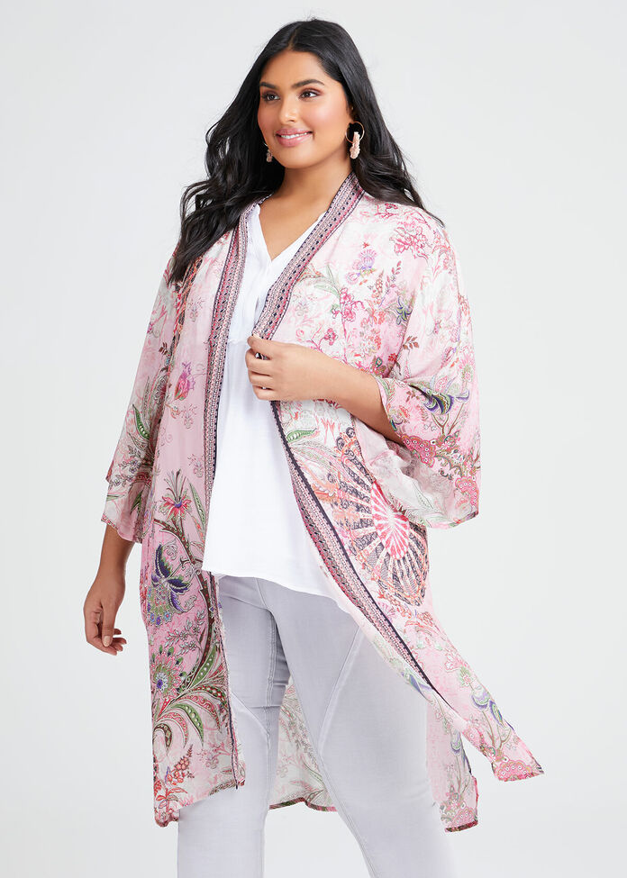 Natural Paisley Print Kimono, , hi-res