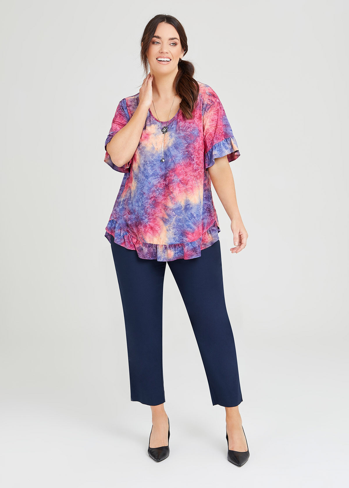 Shop Ruffle Hem Print Top in Print in 