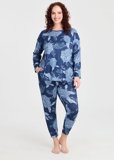 Plus Size Lounge Floral Print Cuff Pant