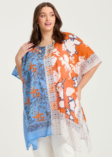 Embroidered Spliced Blue Poncho