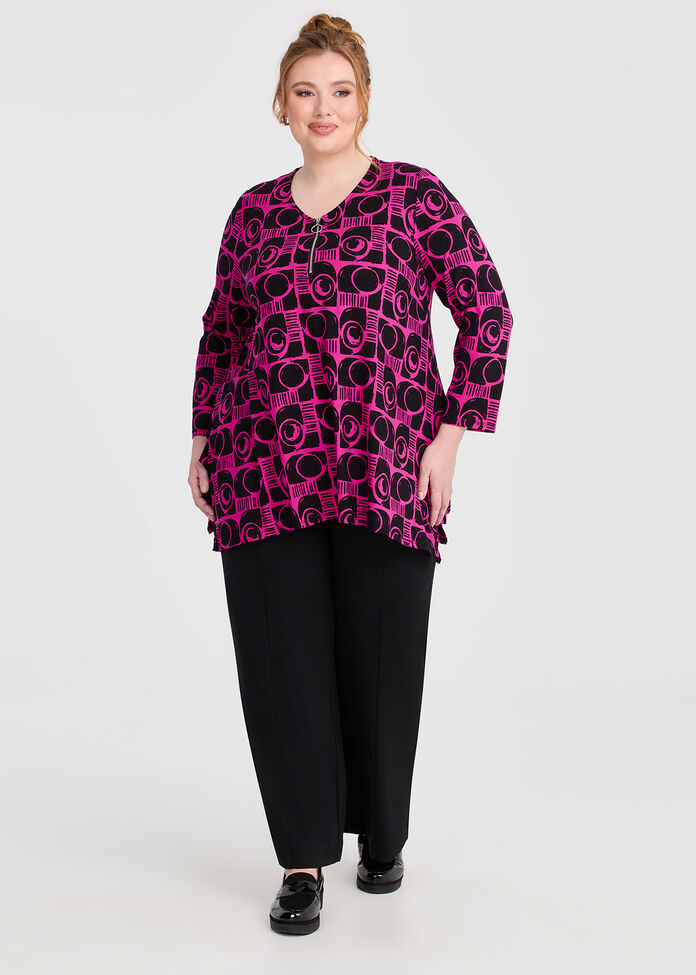 Ponte Zip Neck Top, , hi-res