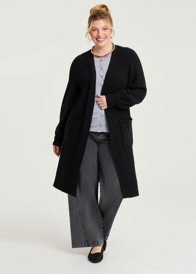 Plus Size Longline Pocket Rib Cardigan