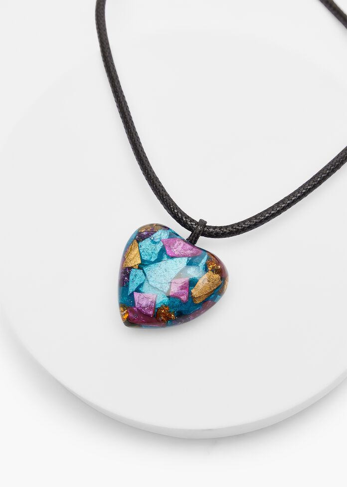 Resin Foil Heart Necklace, , hi-res