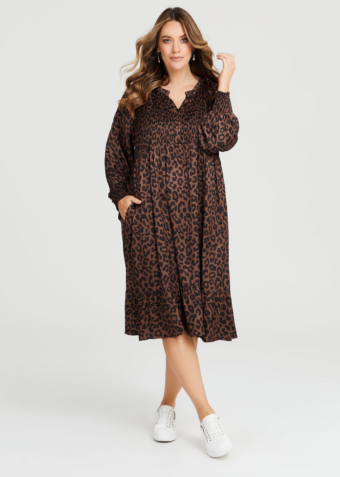 Shop Plus Size Luxe Animal Shirred Dress in Multi | Sizes 12-30 ...