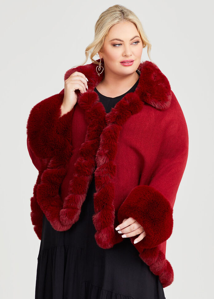 Fur Trim Evening Cape, , hi-res