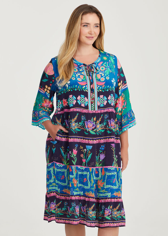 Natural Floral Tiered Dress, , hi-res