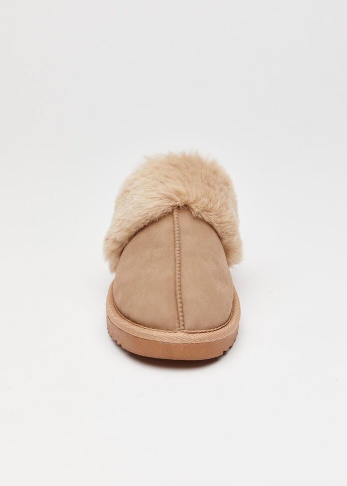 Fluffy Scuff Slipper, TAUPE, hi-res
