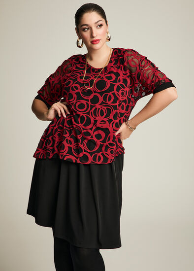 Plus Size Burnout Lattice Mesh Overtop