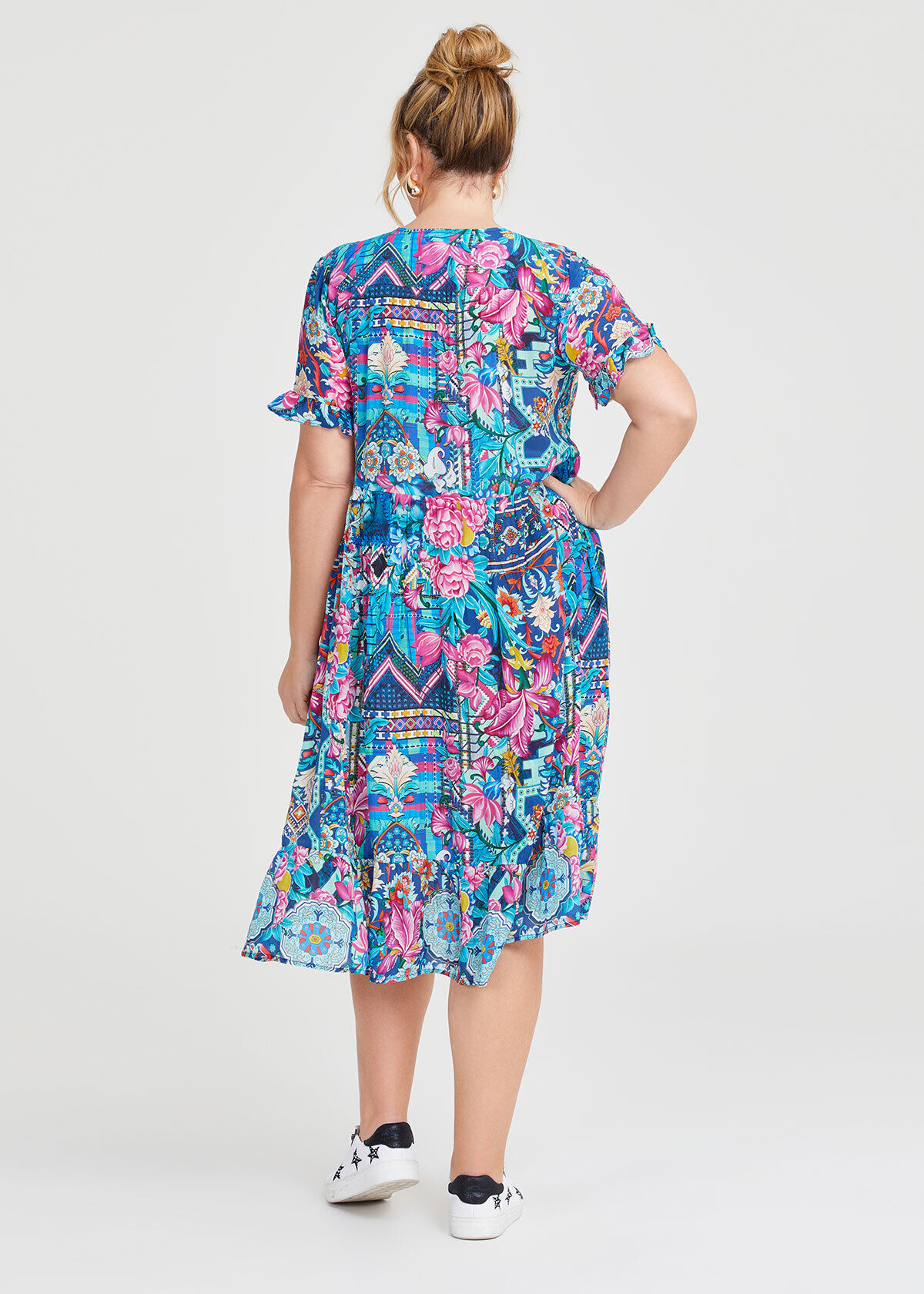 Shop Plus Size Natural Getaway Floaty Dress in Multi Taking Shape AU