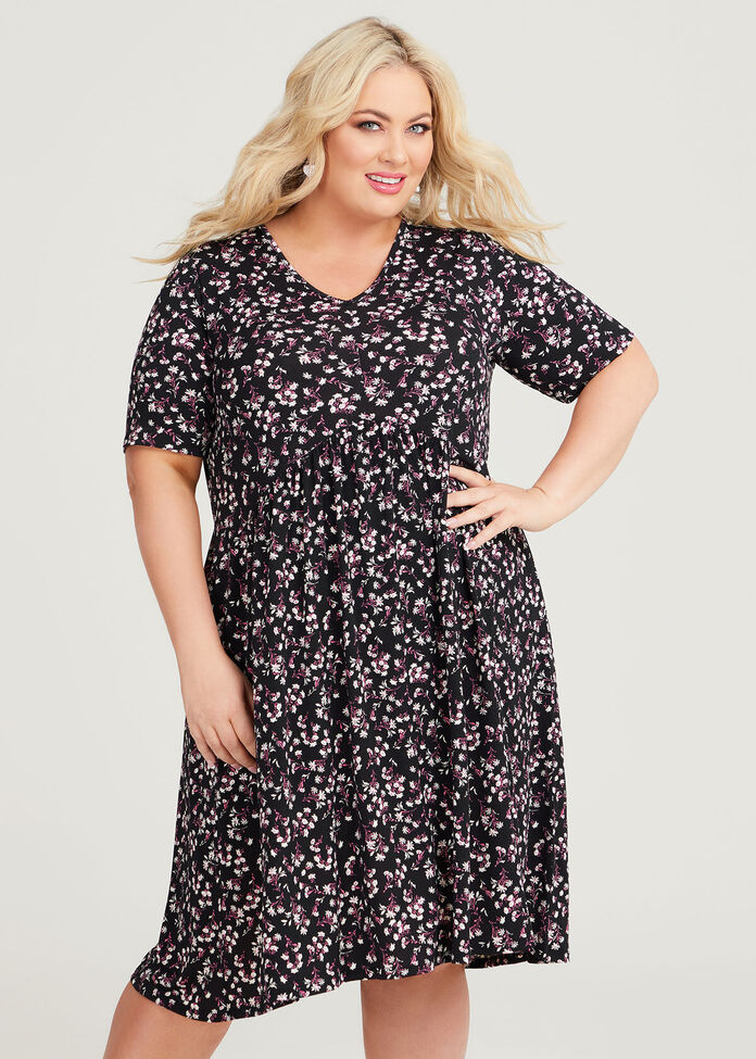 Shop Plus Size V-neck Gathered Dress in Black | Taking Shape AU