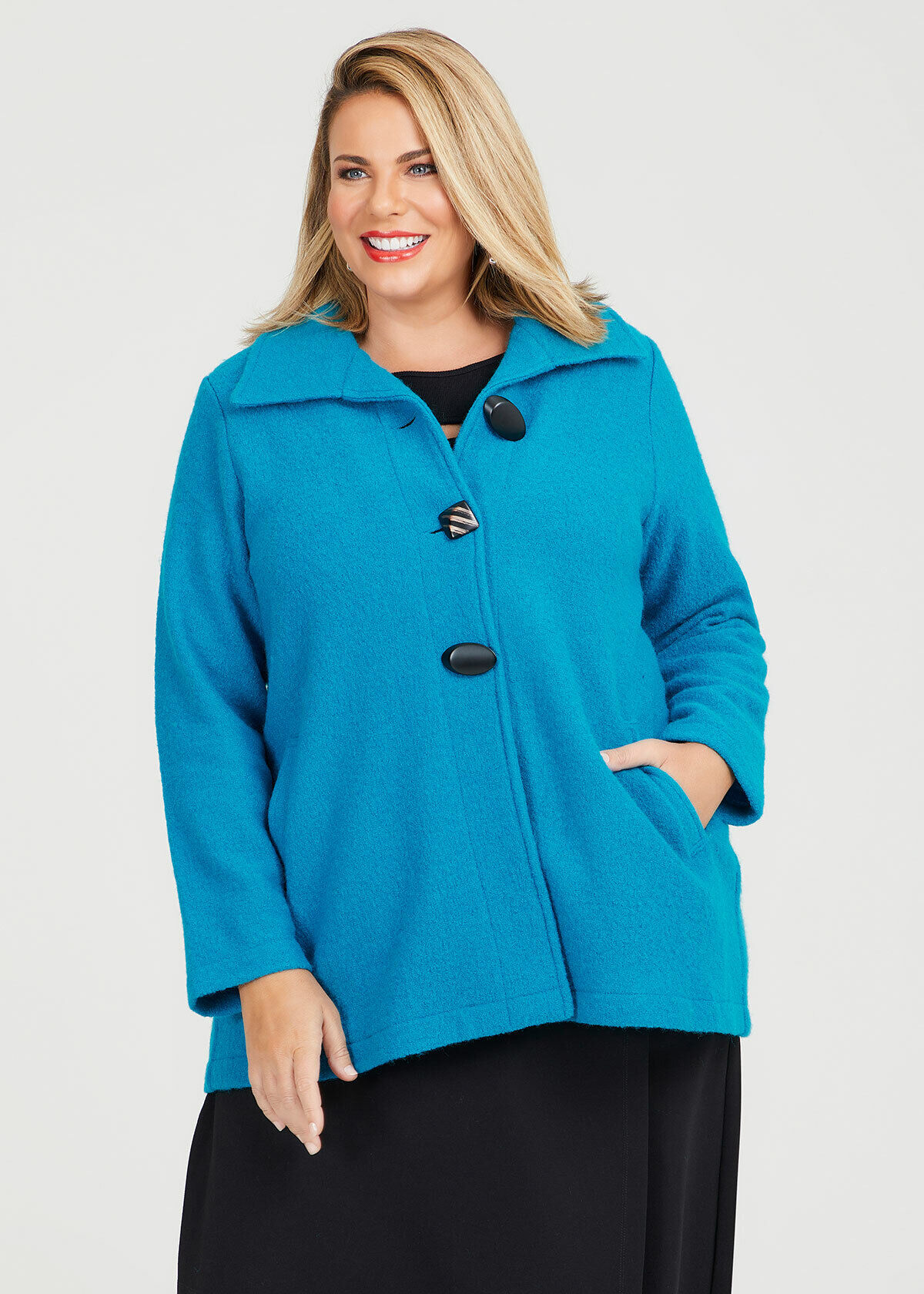 Shop Plus Size Swing Boiled Wool Jacket in Blue Sizes 12 30