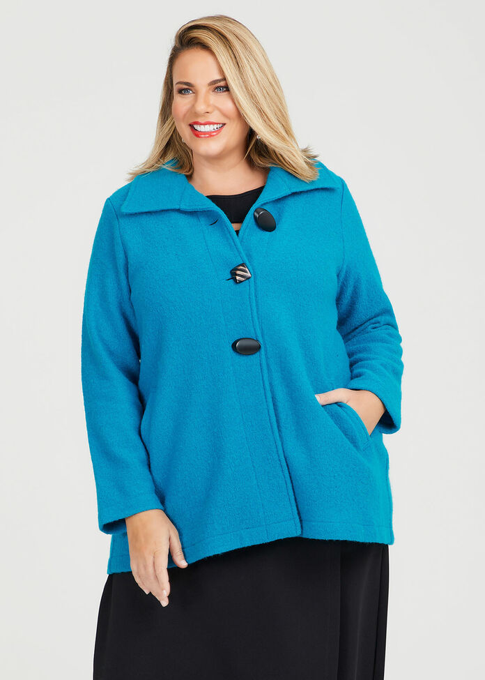 Shop Plus Size Swing Boiled Wool Jacket in Blue, Sizes 12-30