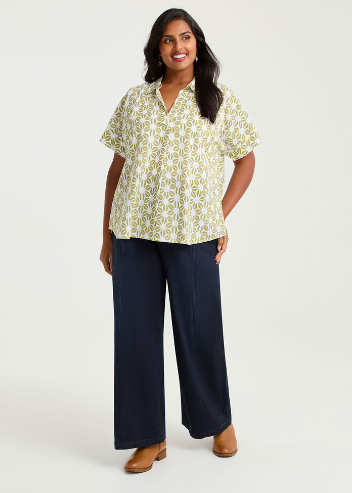 Cotton Geometric Floral Top, , hi-res