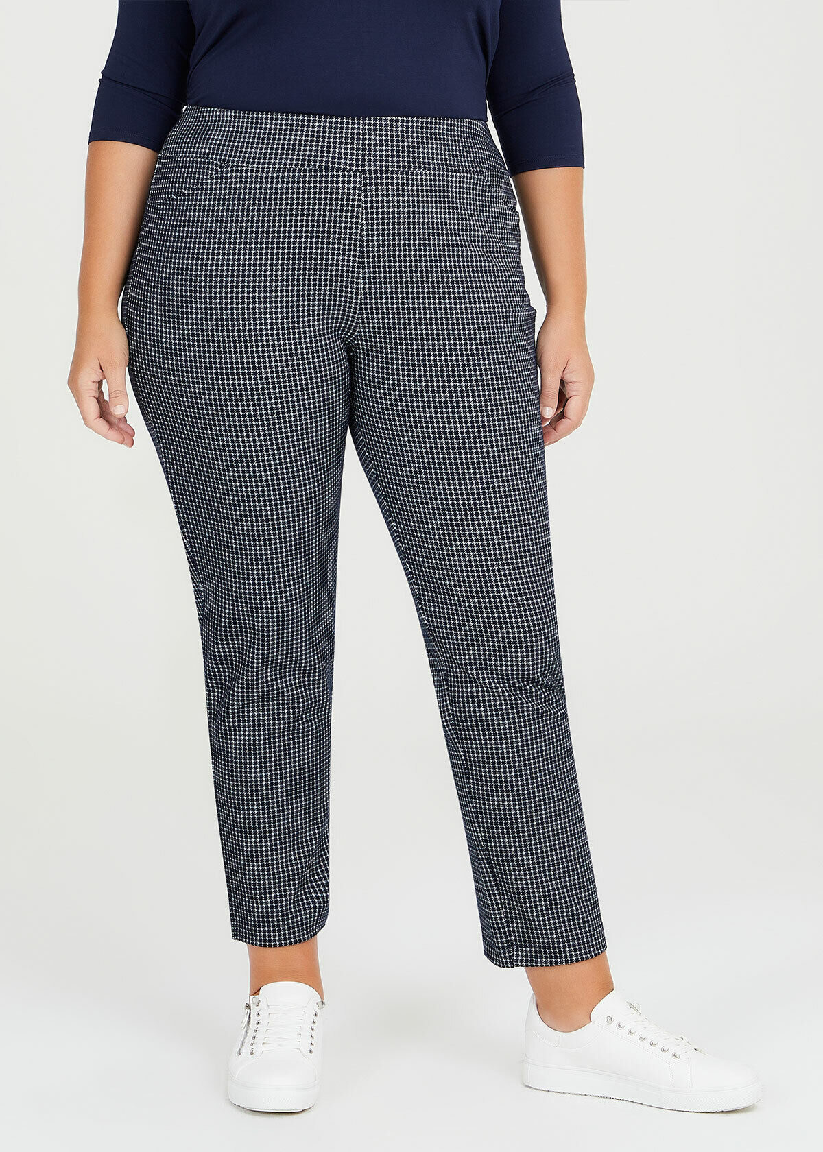 Plus Size Navy Grid Check Skinny Crop Trousers  New Look
