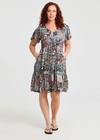 Plus Size Natural Ikat Print Dress