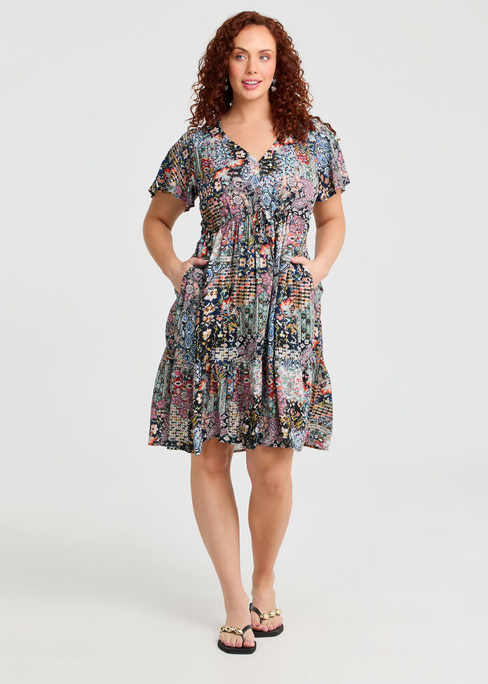 Natural Ikat Print Dress, , hi-res