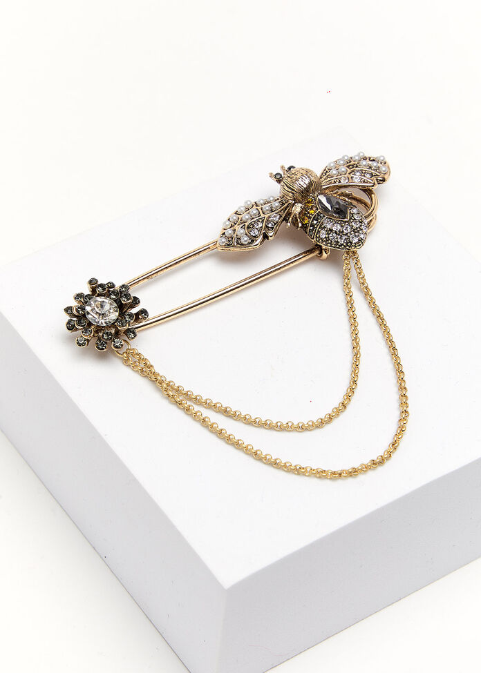 Bee & Flower Chain Brooch, , hi-res
