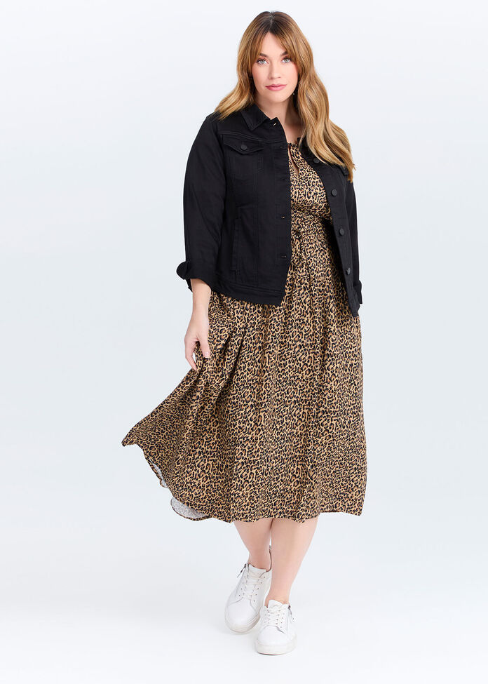 Framed Animals Long Sleeve Flared Dress in Oat