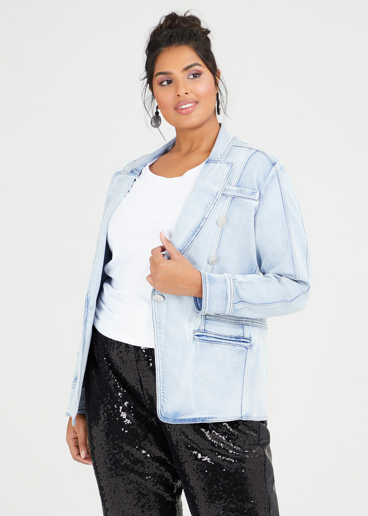 Plus denim blazer hot sale