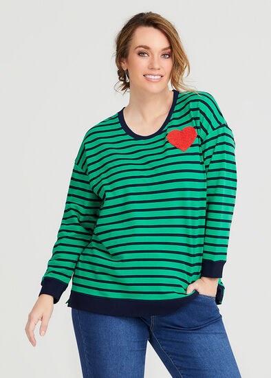 Plus Size Cotton Stripe Love Sweatshirt