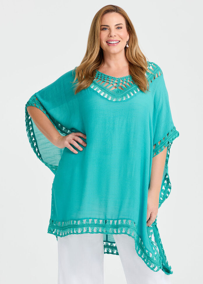 Crochet Trim Poncho, , hi-res
