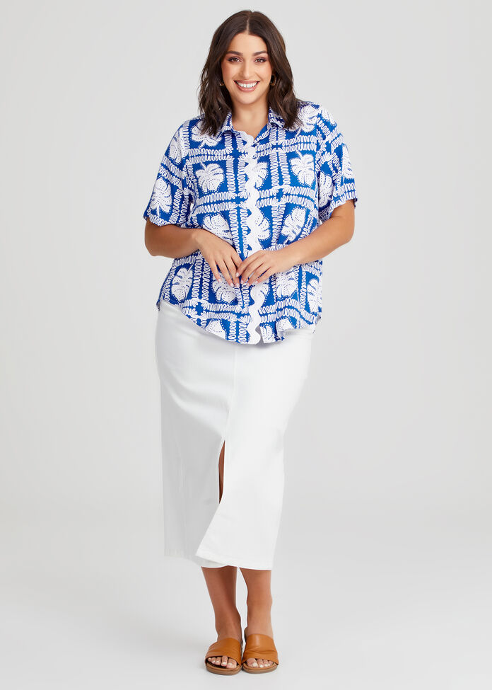 Cotton Blend Denim Maxi Skirt, , hi-res