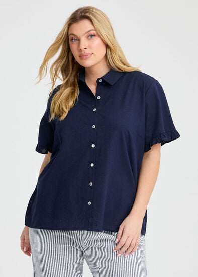 Plus Size Cotton Linen Frill Shirt
