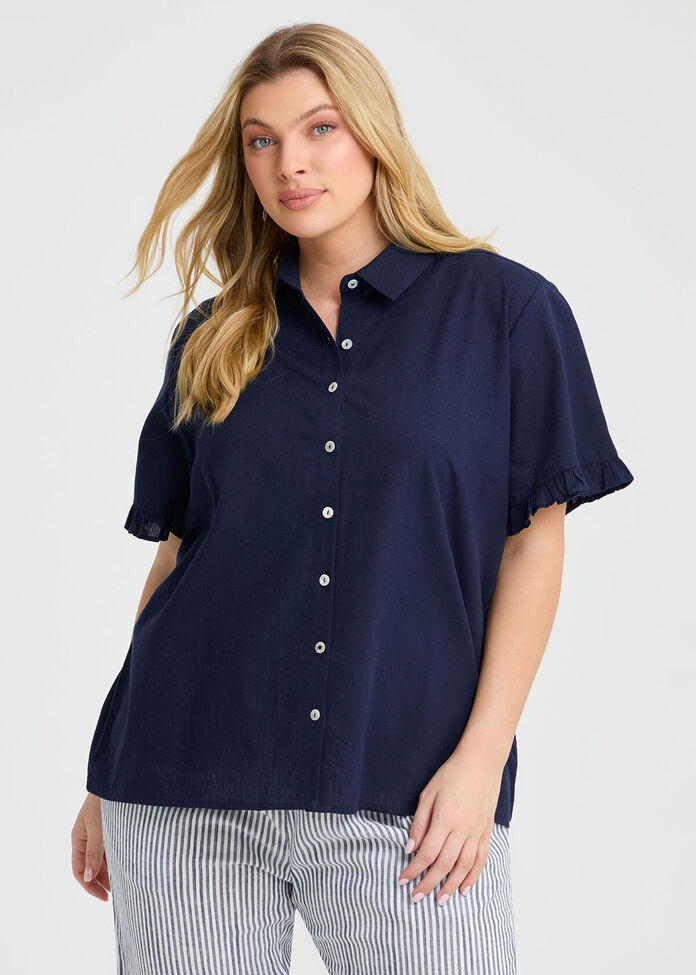 Cotton Linen Frill Shirt, , hi-res
