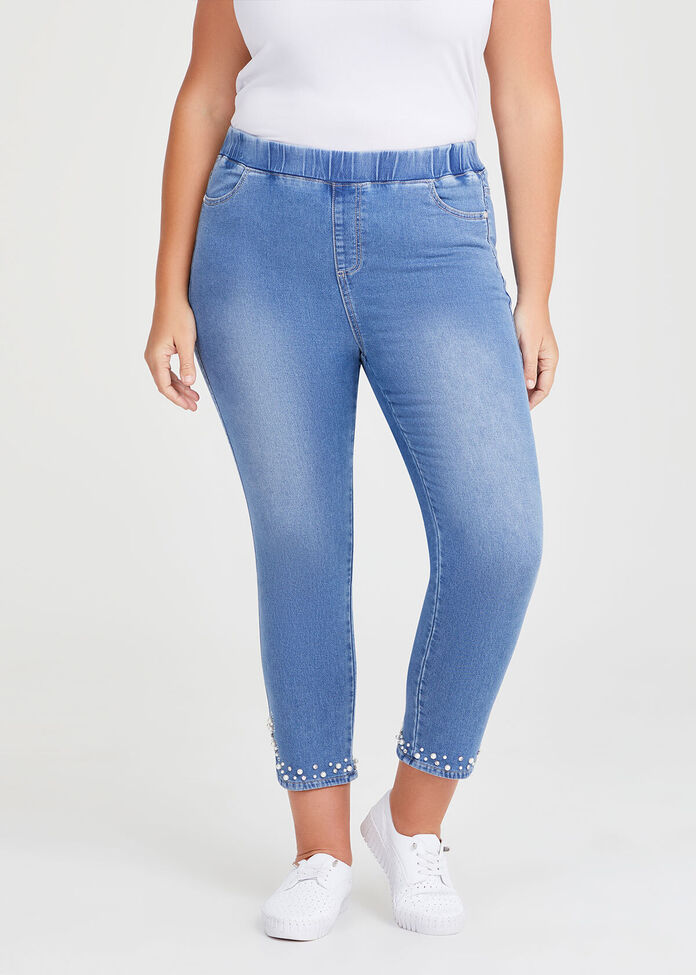 Curved Hem Pearl Denim Jean, , hi-res