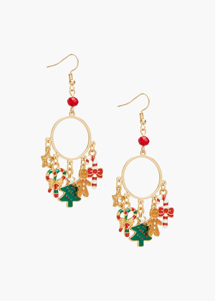 Christmas Charm Hoop Earrings, , hi-res