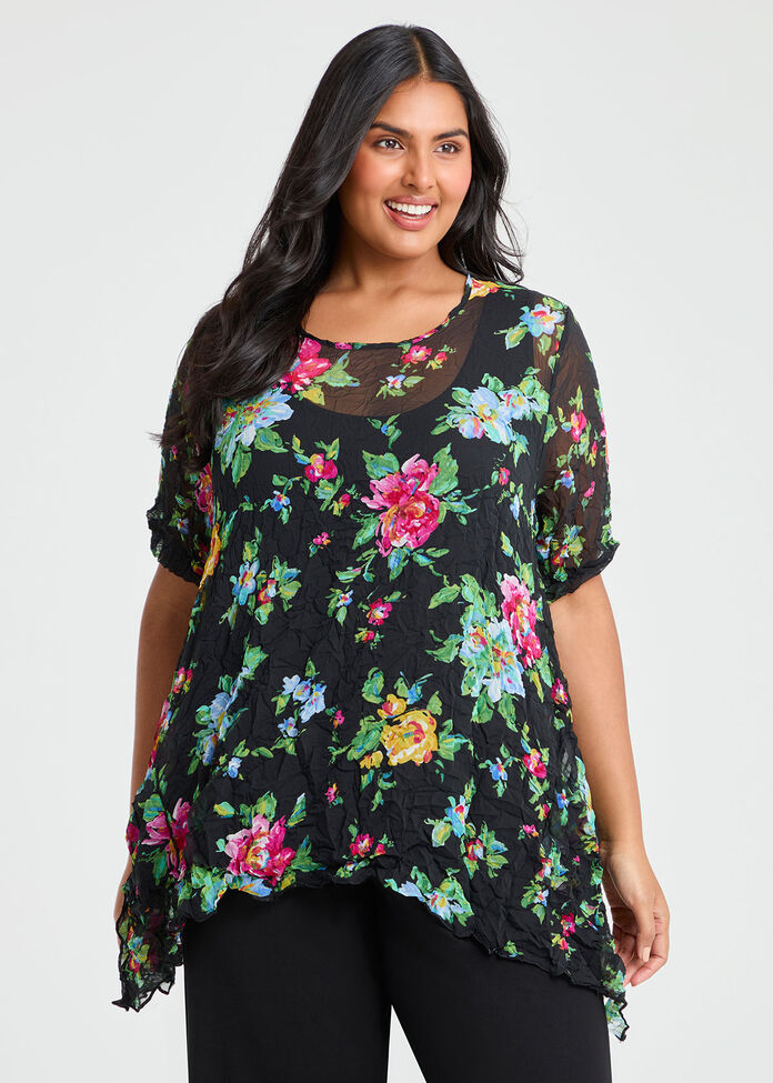 Patch Pocket Crushed Tunic, FLORAL PRINT, hi-res