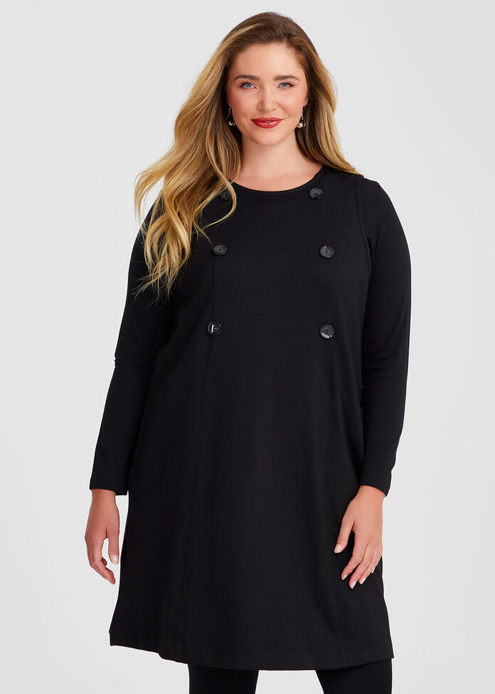 Ponte Button Shift Dress, , hi-res