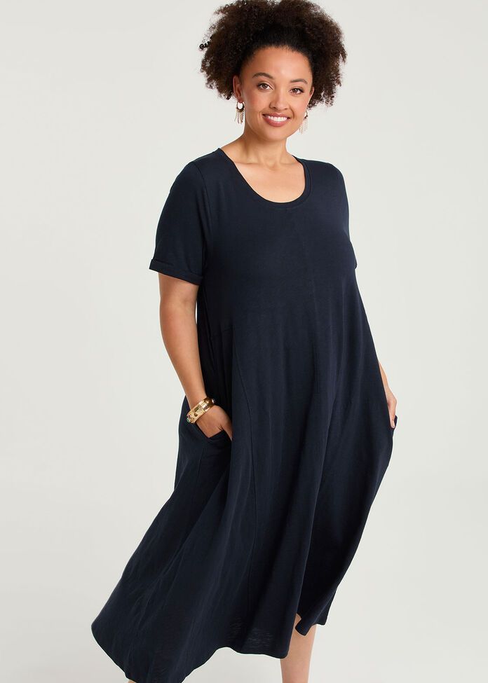 Cotton Seam Detail Swing Dress, , hi-res