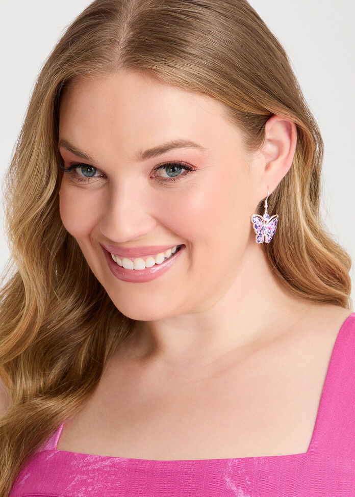 Enamel Butterfly Earrings, , hi-res