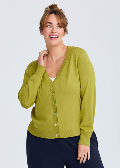 Plus Size Mia Rib V-neck Natural Cardigan
