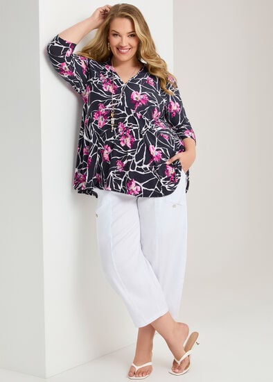 Plus Size Stretch Linen Lantern Crop Pant