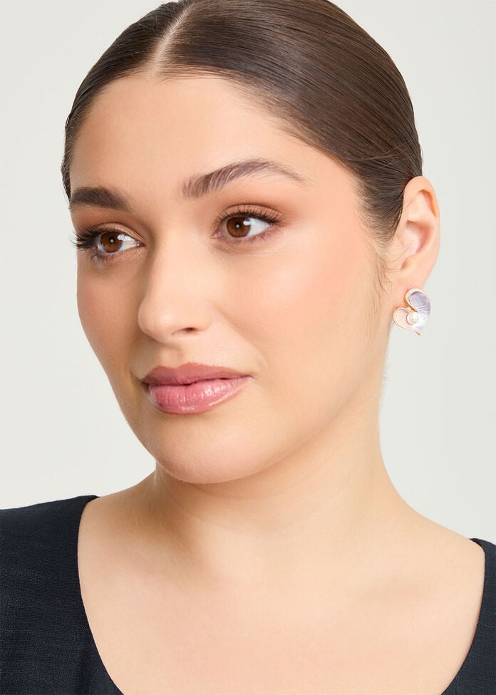 Pearl Heart Enamel Earrings, , hi-res