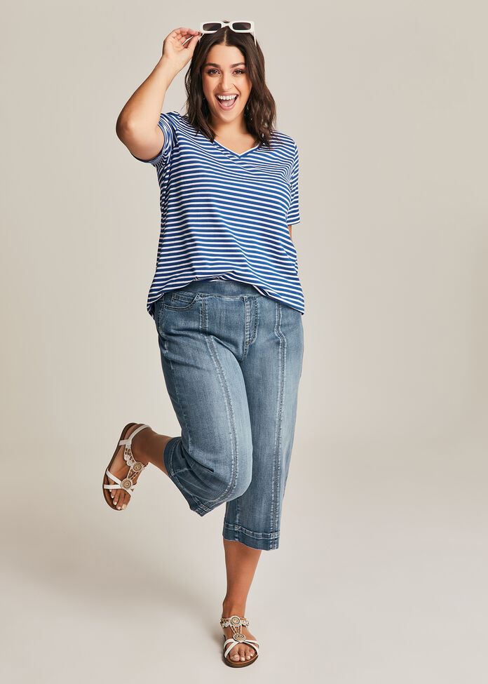 Pintuck Wide Leg Crop Jean, , hi-res