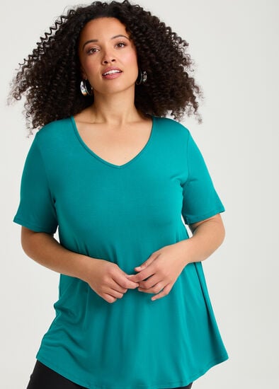 Plus Size  Bamboo Base V Neck Short Sleeve Top