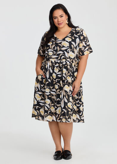 Plus Size Natural Voile Print Dress
