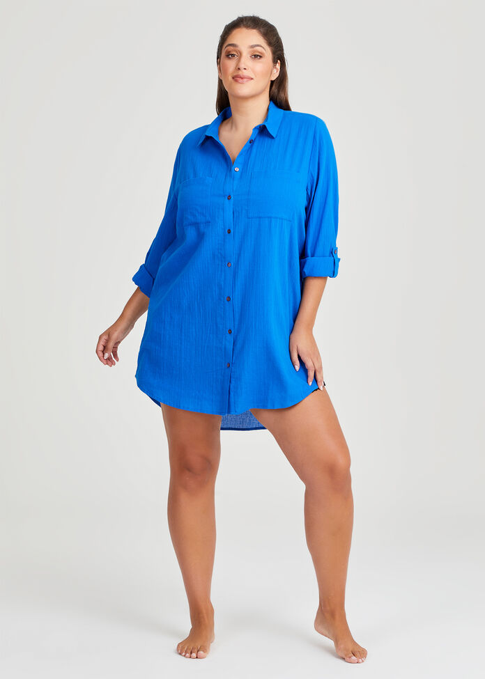 Cotton Long Shirt Coverup, , hi-res